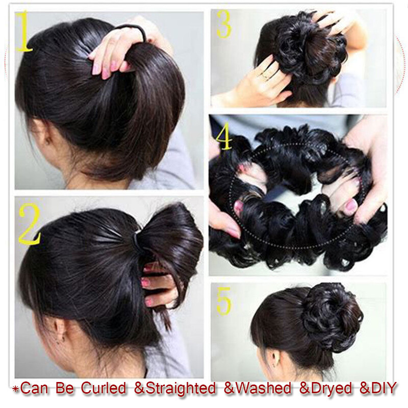 Messy Rose Bun Clip In Remy Human Hair Extensions Scrunchie Updo Multi Colors US