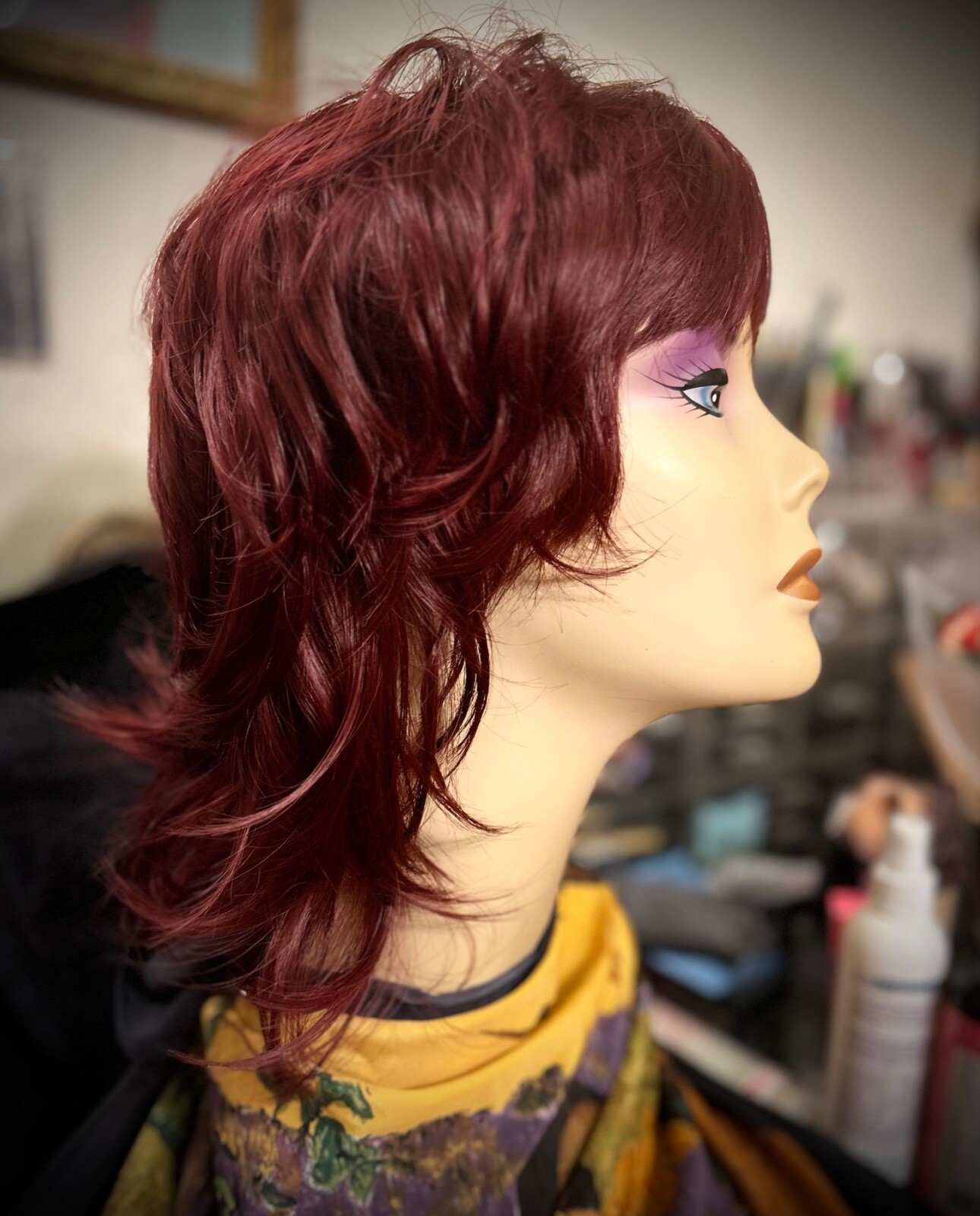 Modern SHAG dk burgundy RED Wig Synthetic Heat Friendly layered free shiping