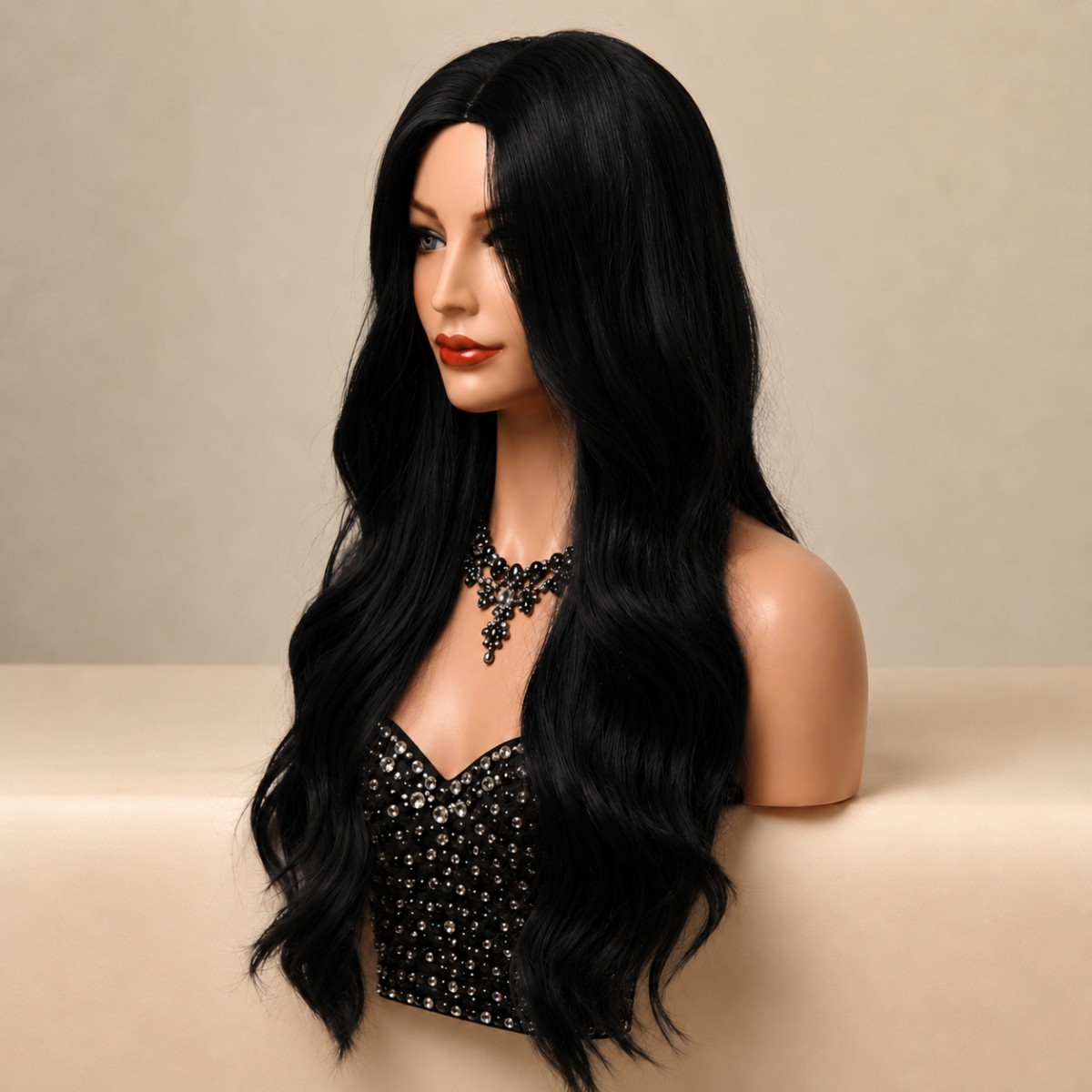 Black Synthetic Hair Heat Resistant Cosplay Wigs Layered Long Wavy