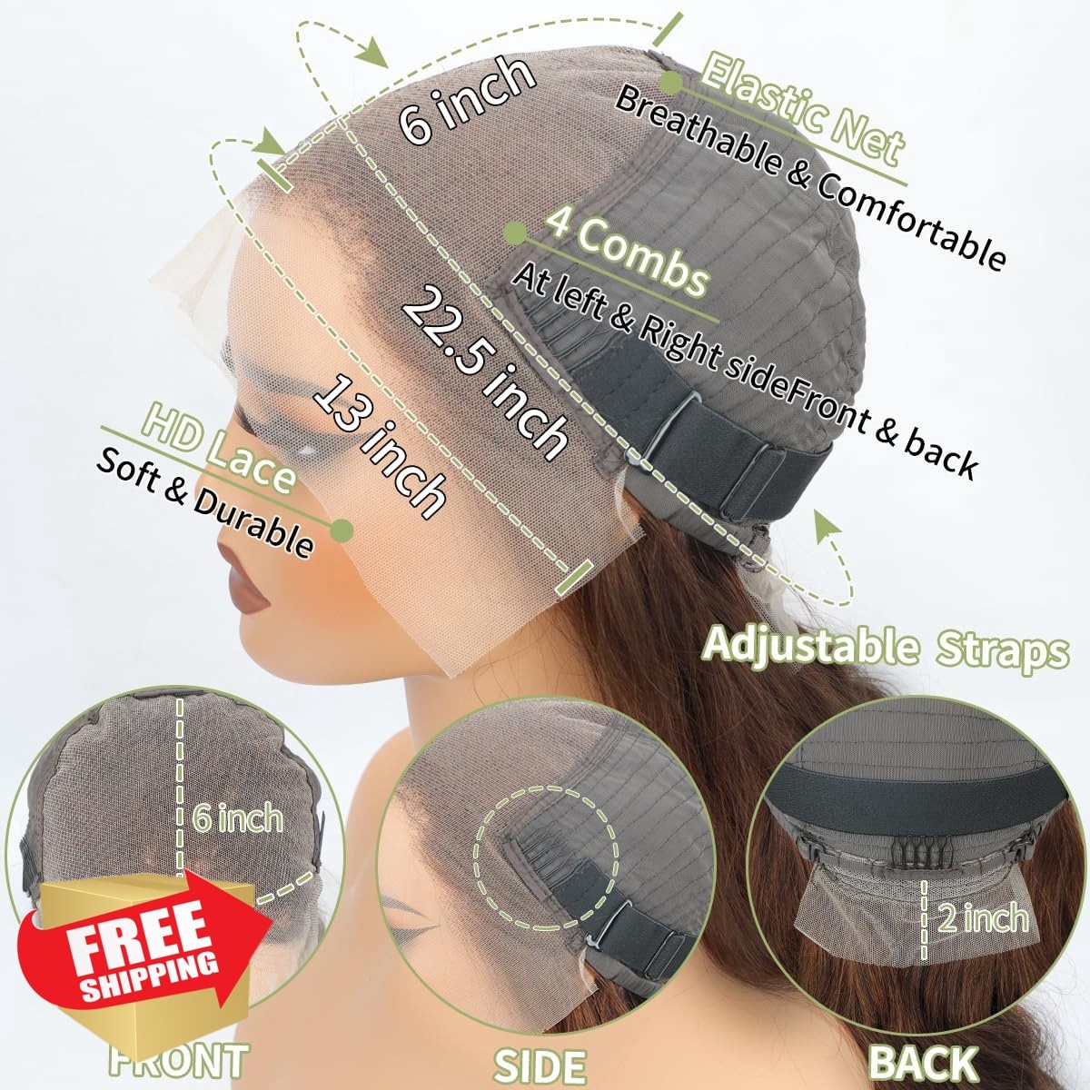 QBRVP 22 Inch Chocolate Brown Lace Front Wig