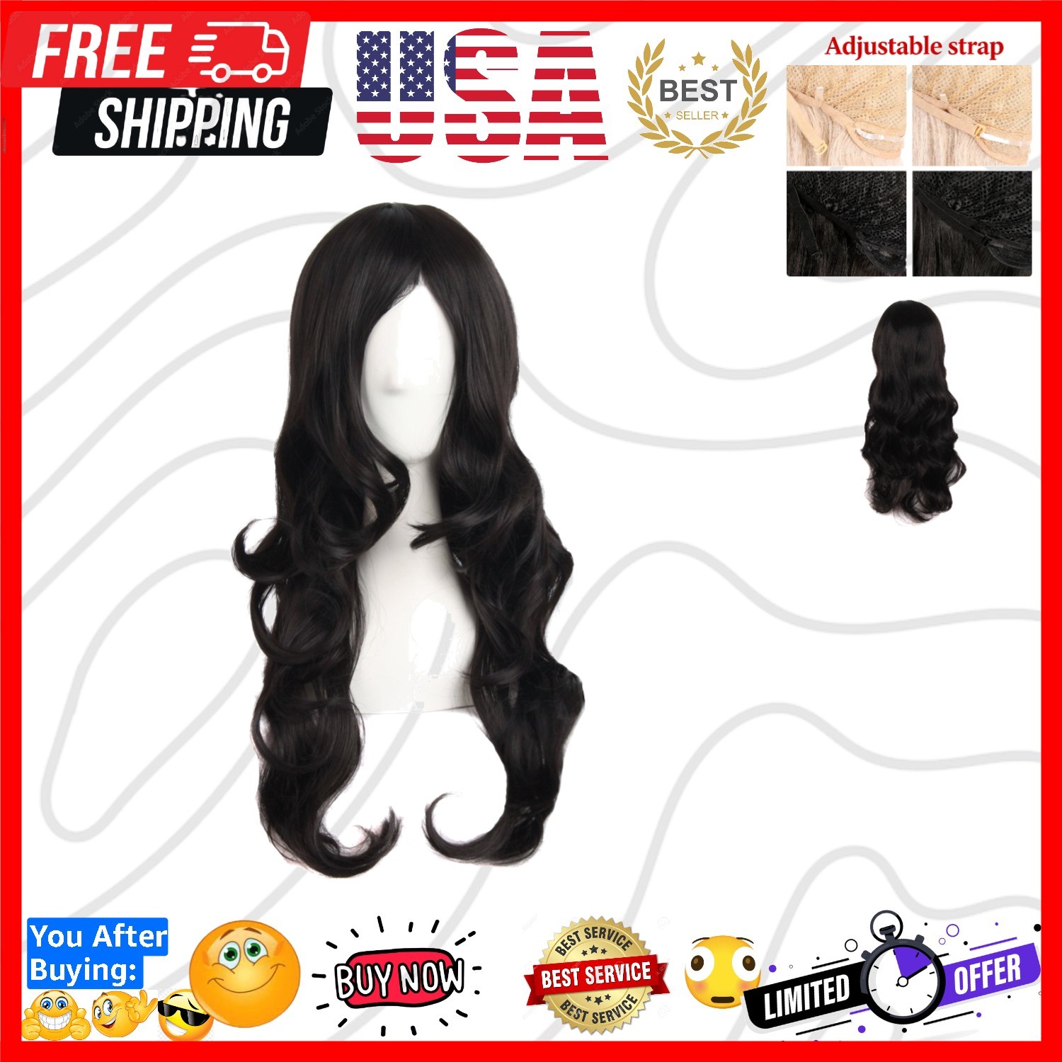 24 Inch/60 cm Charming Synthetic Fiber Long Wavy Hair Wig Women Party Full Wi…