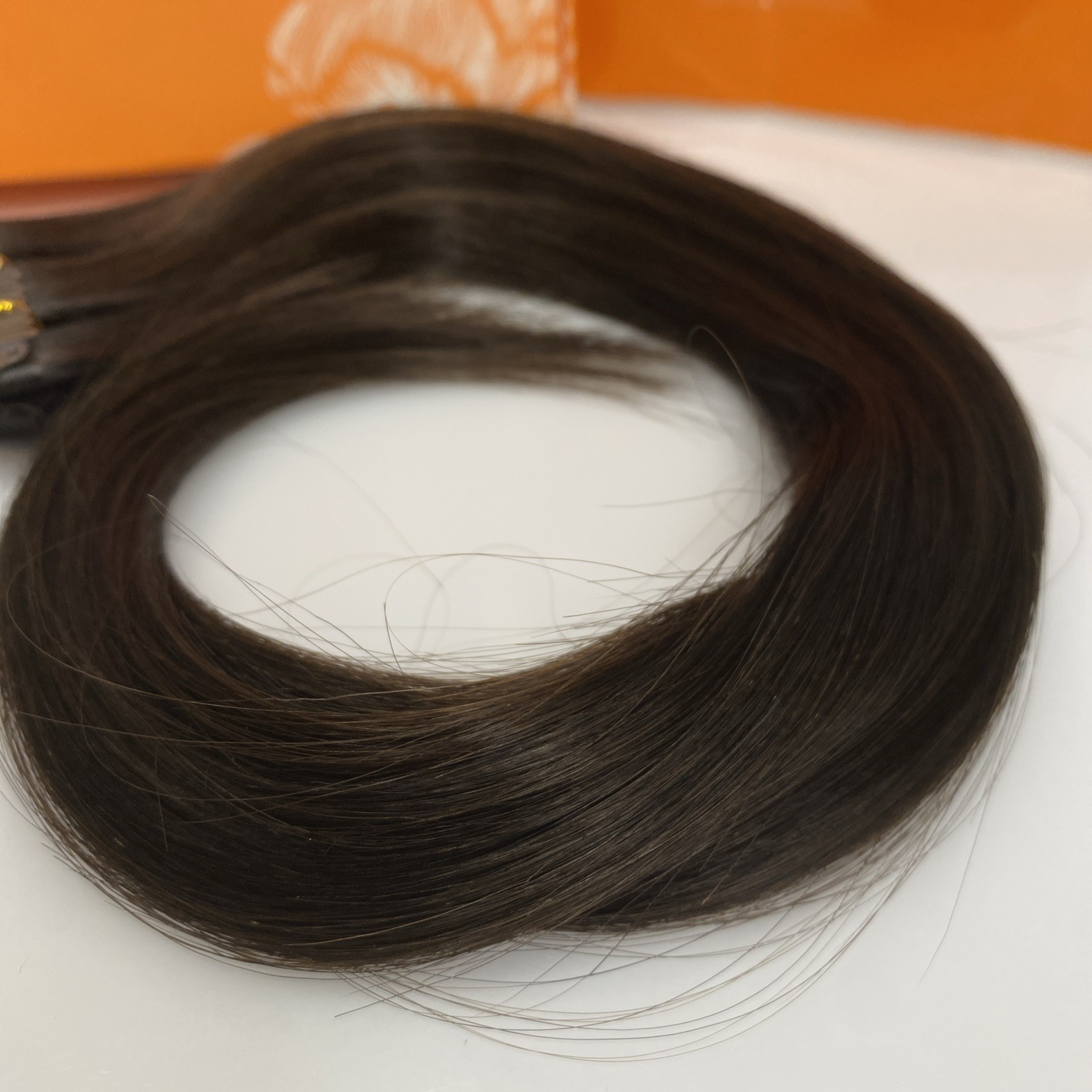 Full Shine 16″ Remy Human Hair Extensions Sew In Weft Dark Brown 105g – Open Box