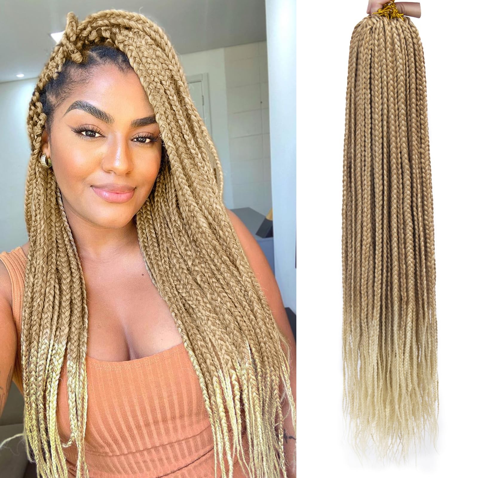 Crochet Box Braids 6Packs 22Inch Pre-looped Synthetic Crochet Braids for Blac…