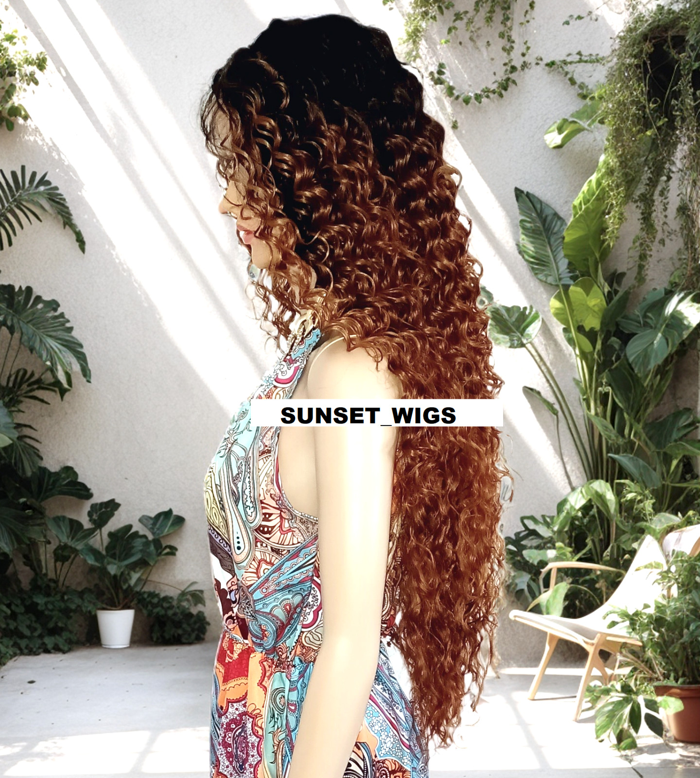 38″ FREE PART LACE FRONT WIG LONG CURLY LAYERED OMBRE BROWN AUBURN MIX