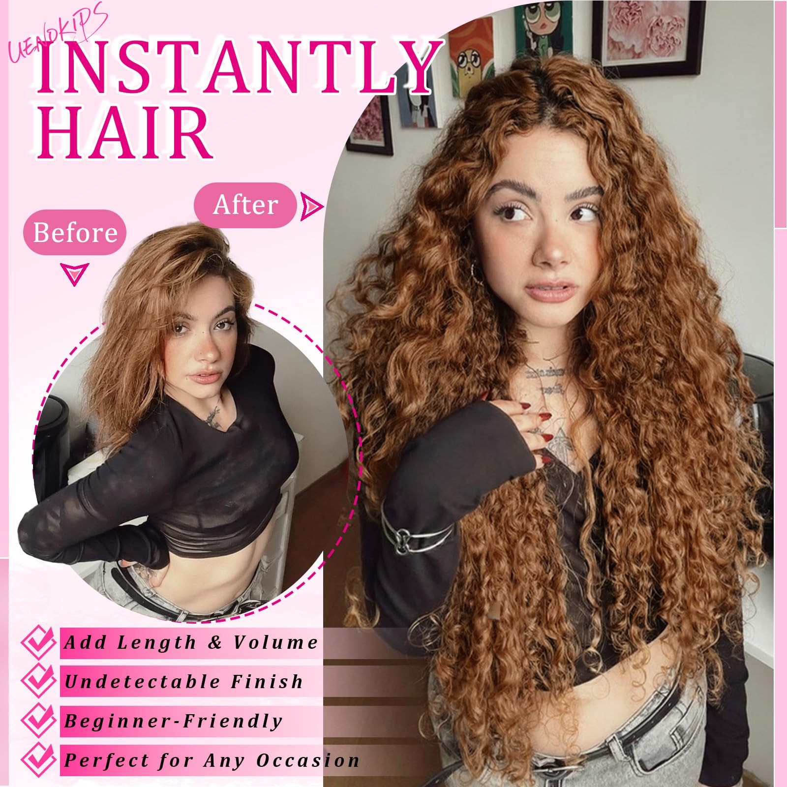 Uenokips Curly Clip In Hair Extensions 6 Pcs 18 Clips Water Wave Clip Ins 100