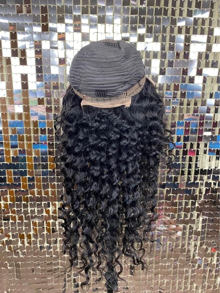 Human Hair Wig 28 inch Natural Black Deep Wave 13×4 Lace Front New