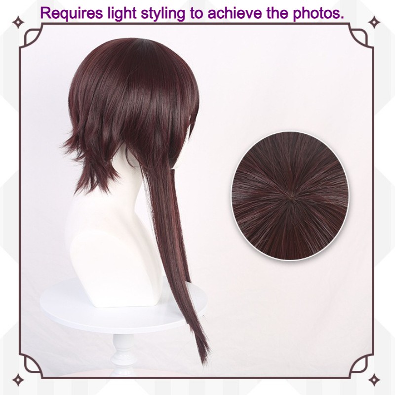 Shoulder Length Dark Reddish Brown Layered Straight Wig Blunt Bangs Synthetic