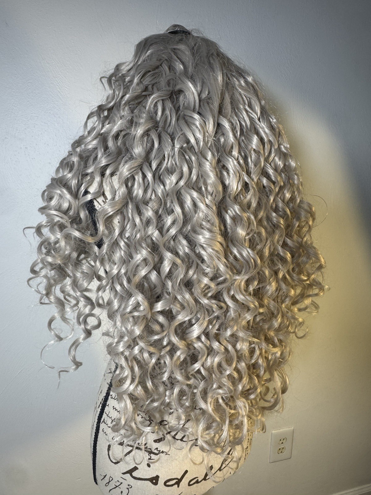 Lace Front Long Curly Gray/Silver Synthetic Wig Adjustable Strap Free-Part