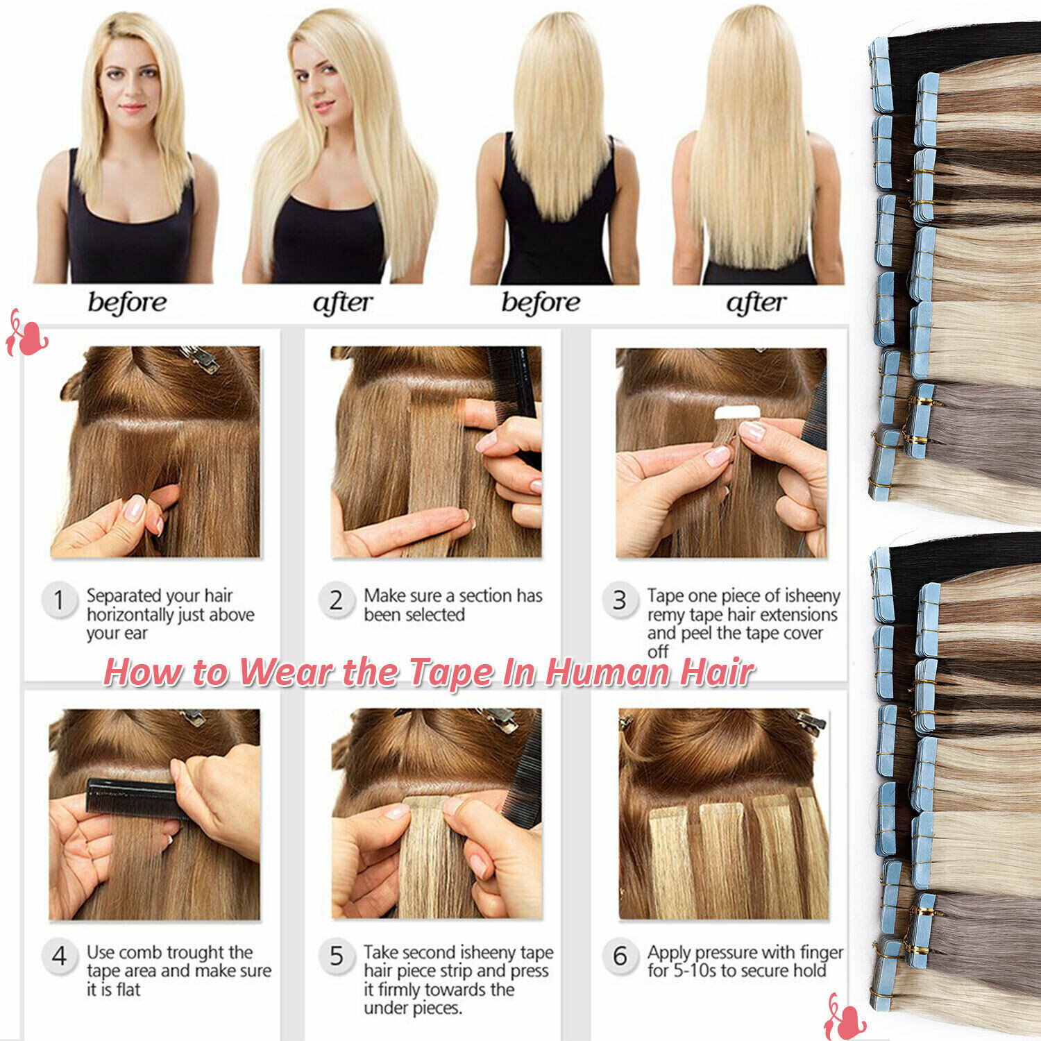 Invisible Tape in Real Human Hair Extensions SkinWeft Adhesive Tape-on Remy Hair