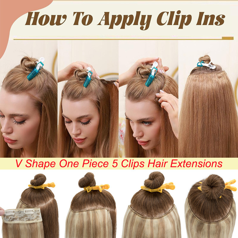 V Part One Piece Clip In Human Hair Extensions Full Head Weft 100G Thicker Brown