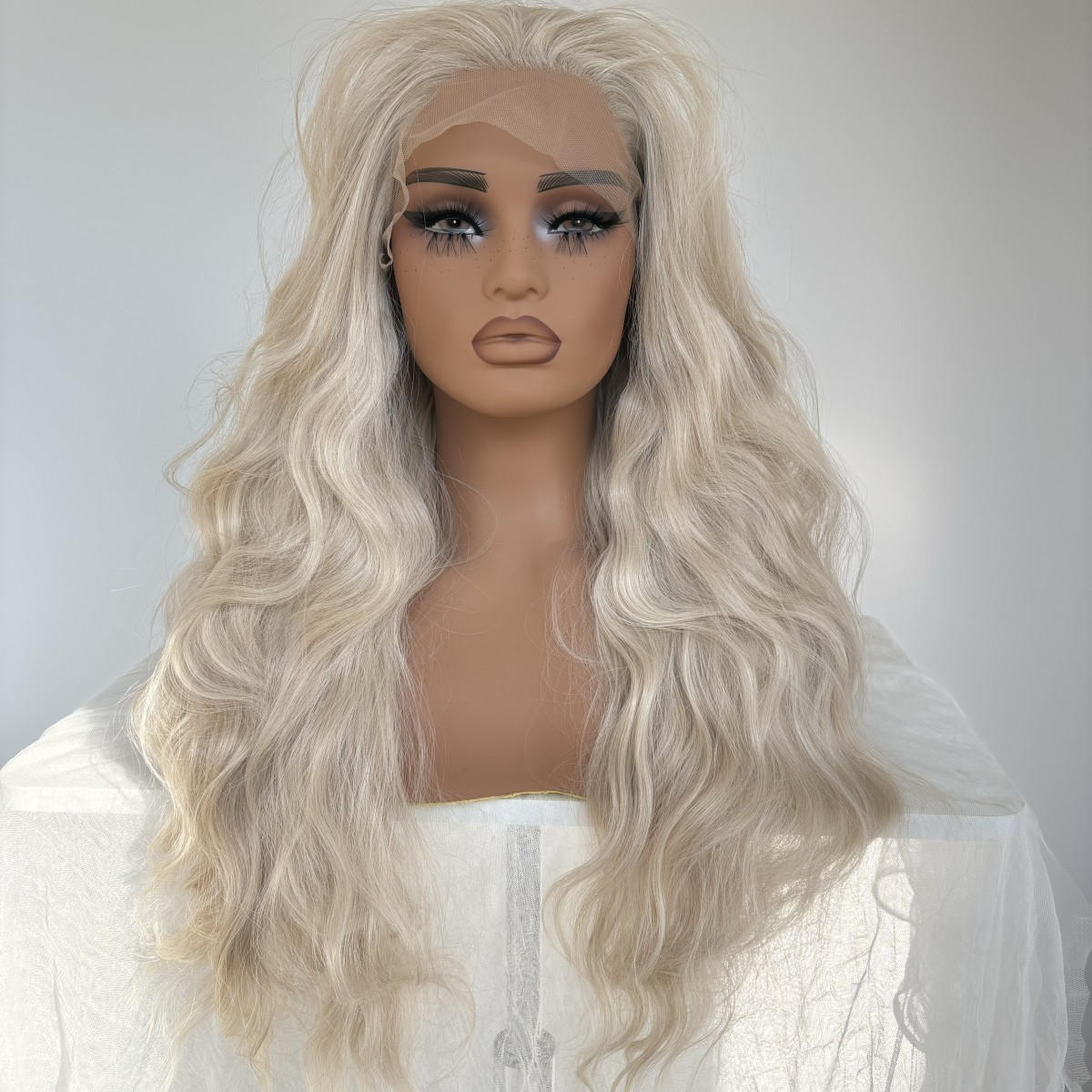 Soft Bleach Blonde Long Wavy Synthetic Hair Natural HD Lace Front Wig