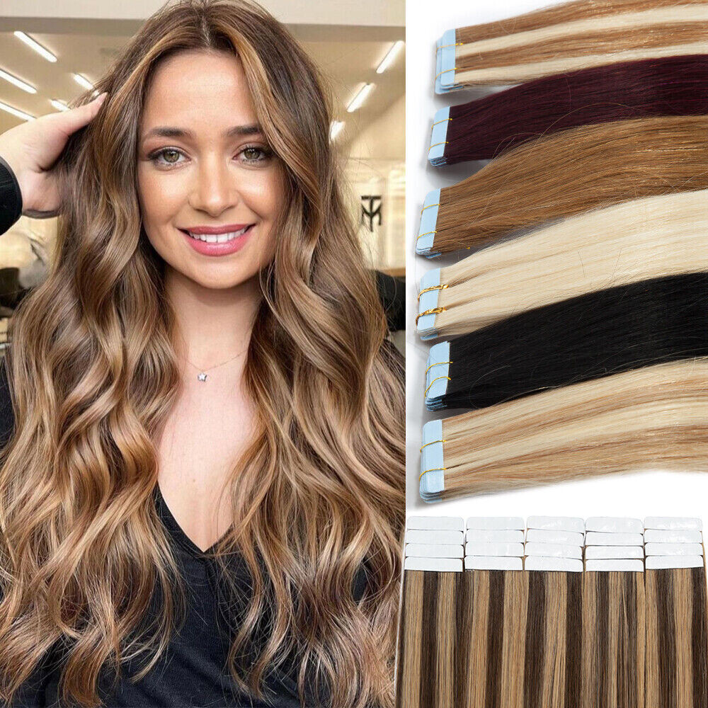 Tape in Hair Extensions Real Human Hair Double Stitched Invisible Skin Weft Hair
