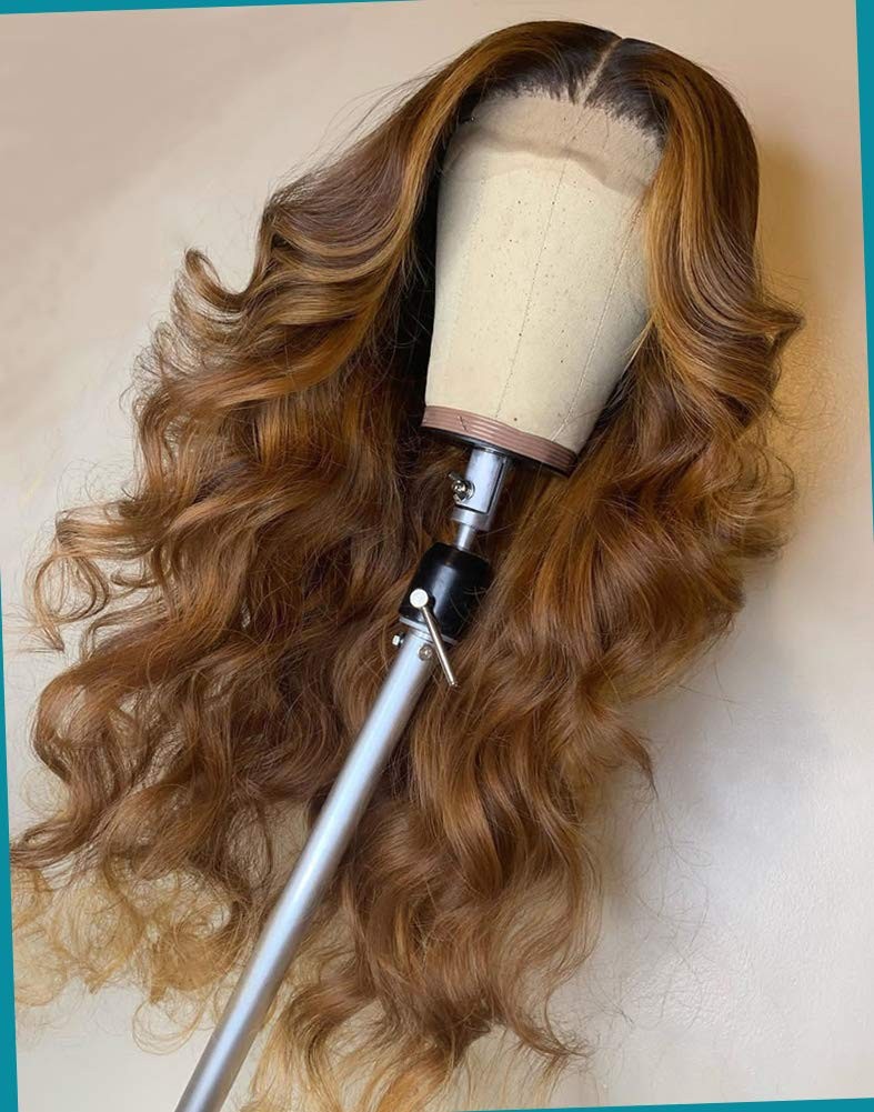 GIANNAY Brown Lace Front Wigs Body 24-26 Inch (Pack of 1), Wave-Brown 24″