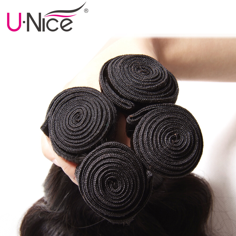 UNice Cambodian Body Wave 4 Bundles Human Hair Extension with Lace Closure Weave
