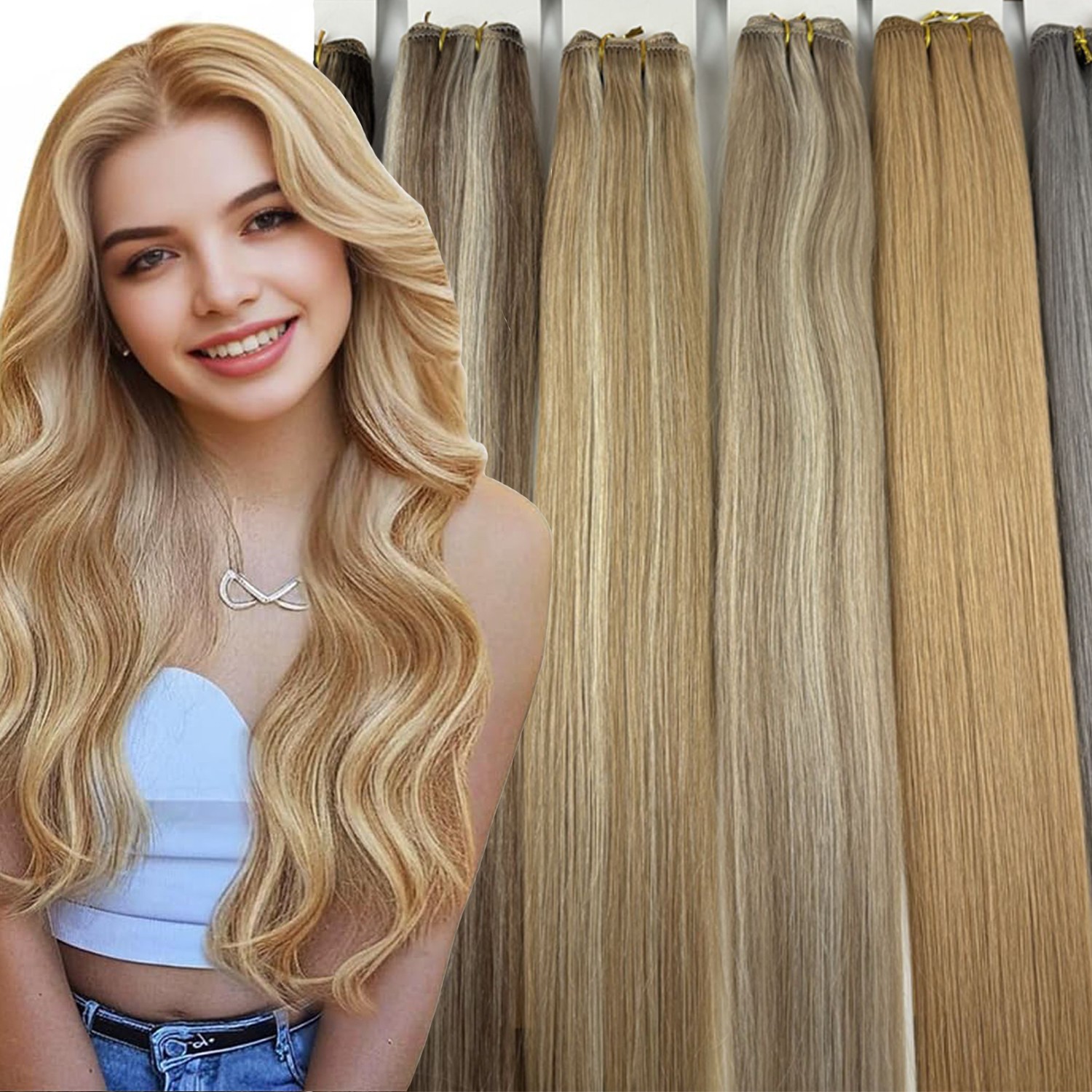 Double Weft Human Hair Extensions Sew in Weft Human Hair Weaves Highlight Colors
