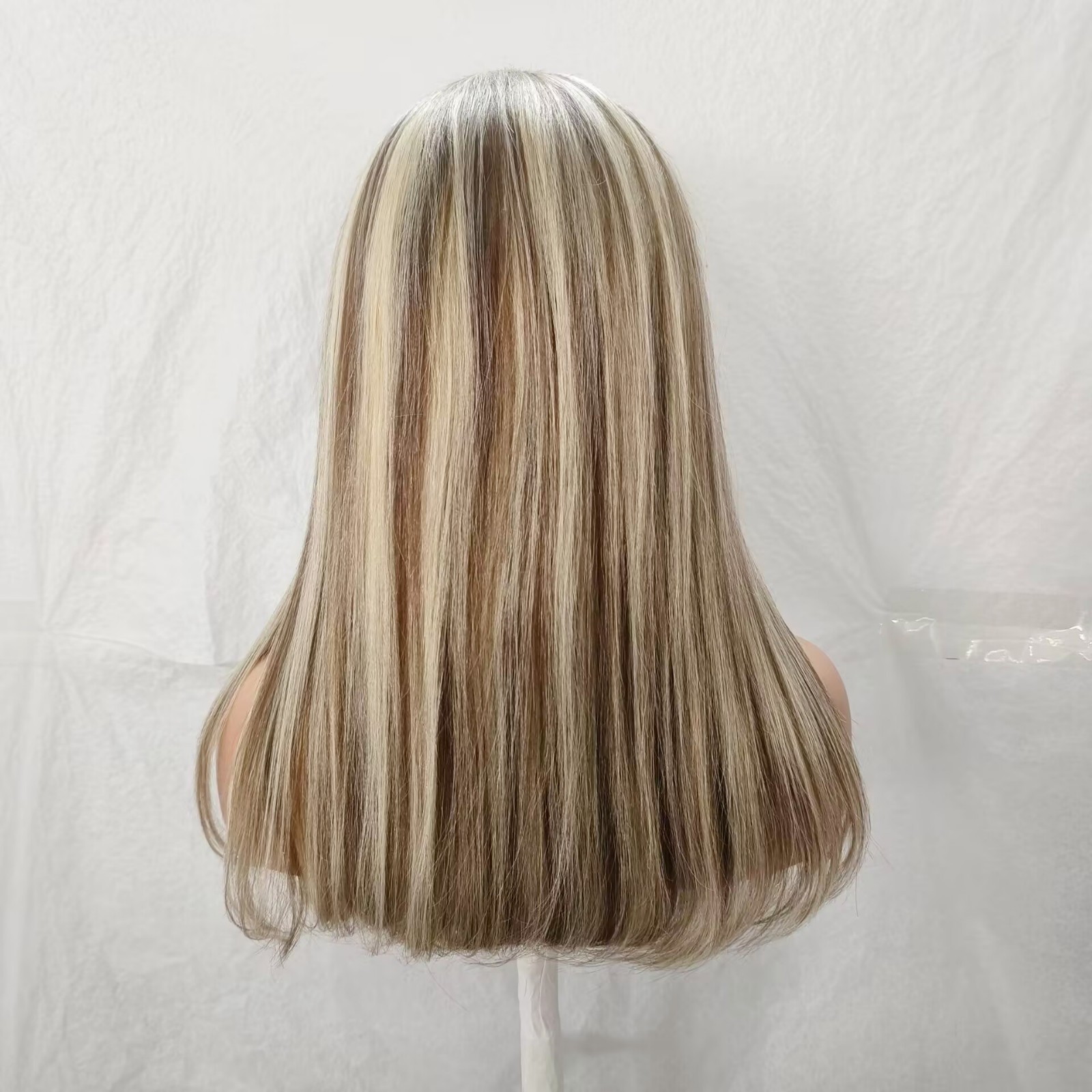 14inch Ombre Blonde Brown Highlight Human Hair Lace Front Wigs 180% Brown Roots