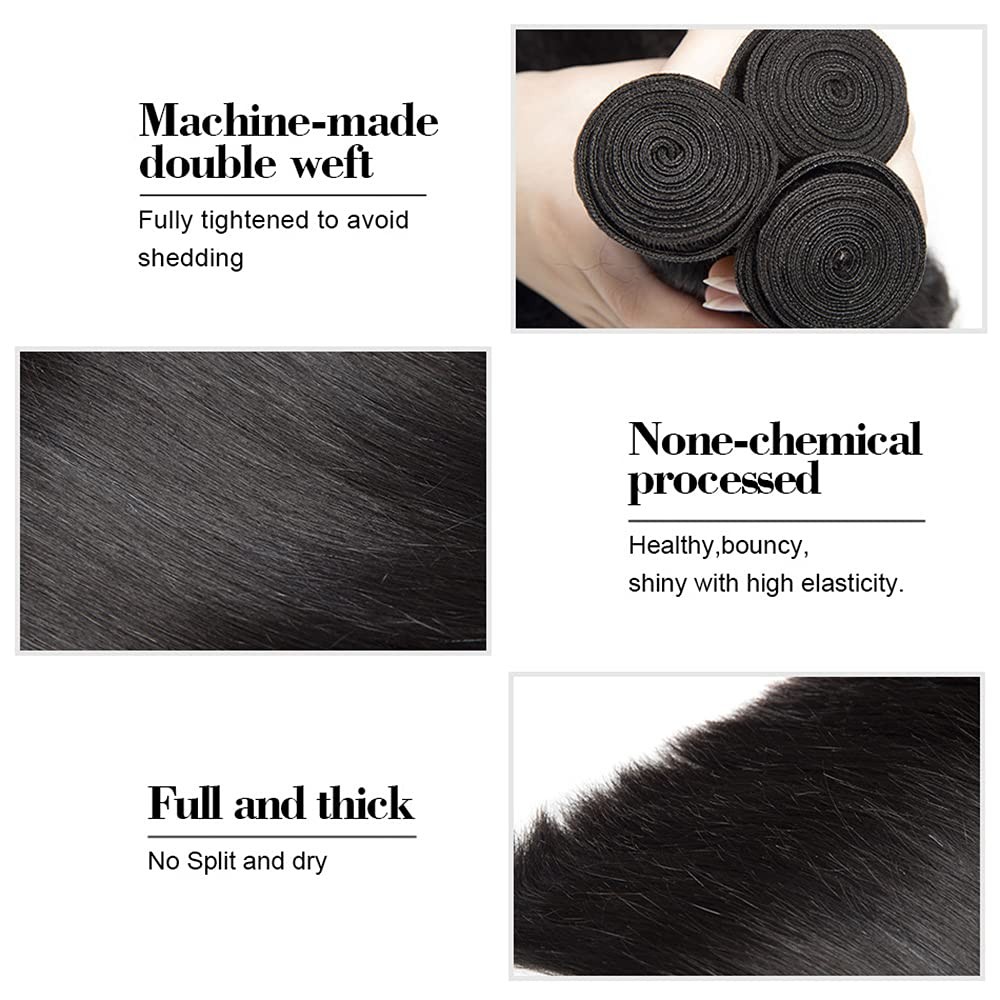 #1B Straight Bundles Human Hair 12 14 16 Inch Natural Black Straight Bundle H…