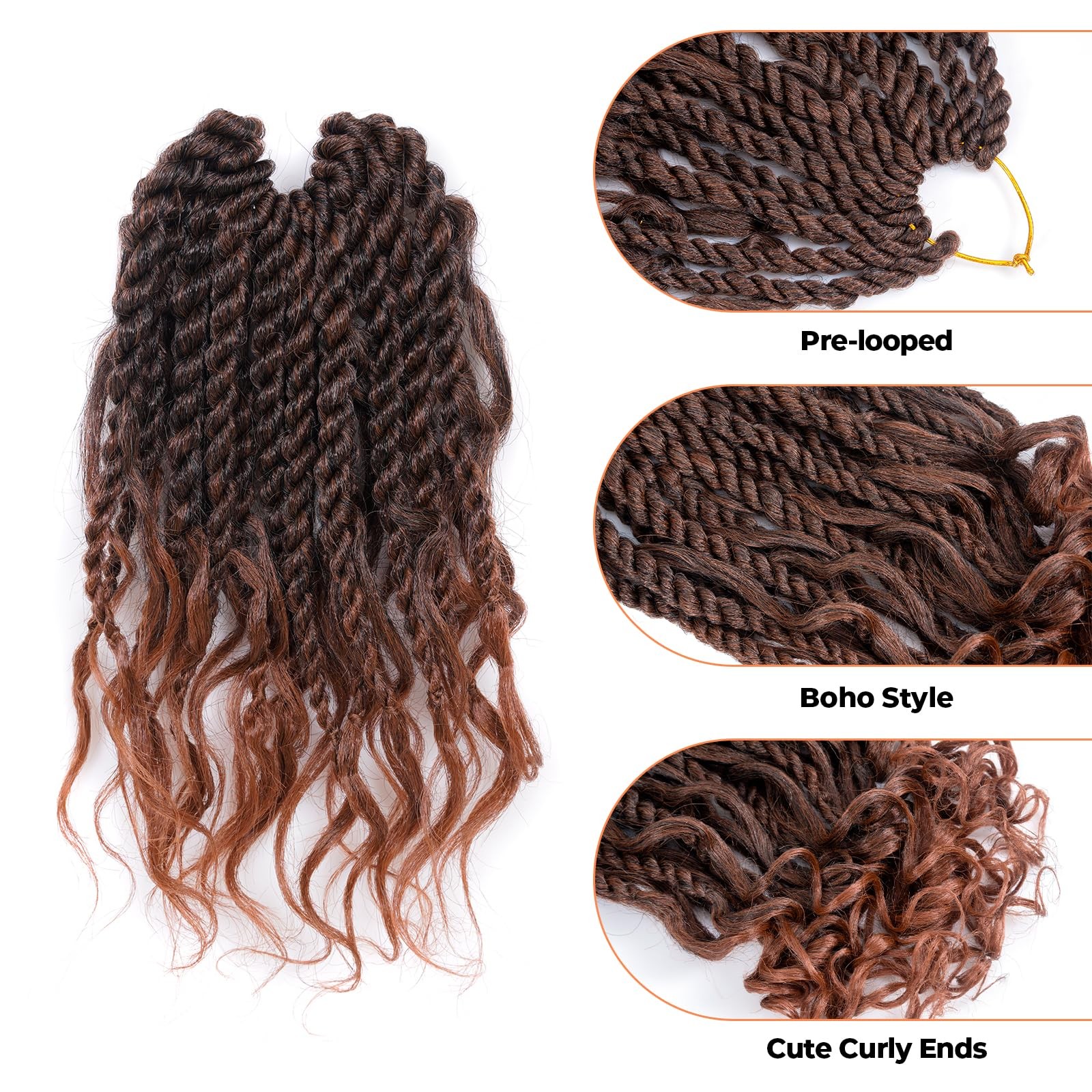 Toyotress Boho Island Twist – 10 Inch 8 Packs Short Bob Ombre Brown