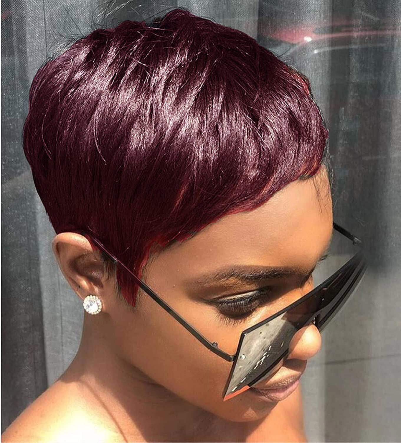 Burgundy Red Wig Short Pixie Cut Wigs Natural Wave Human Hair Wigs Peruvian Hair