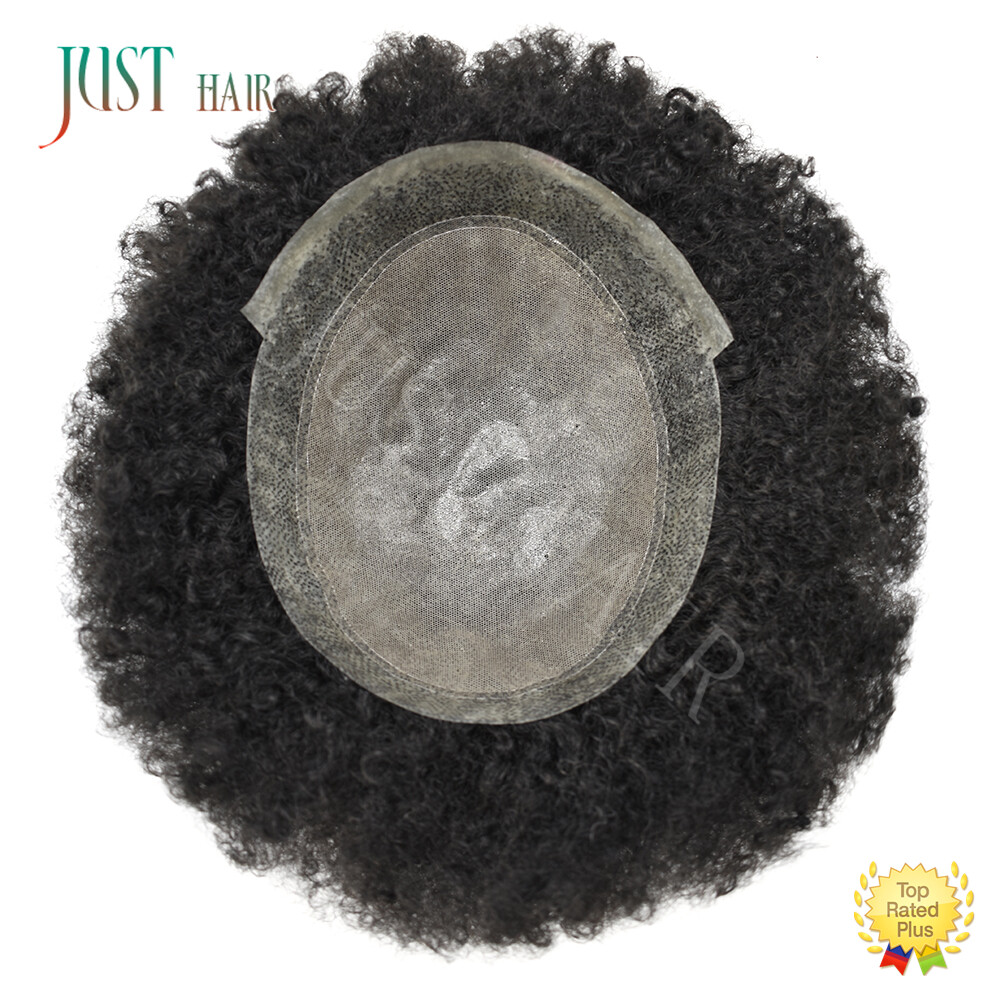 Black Afro Curl Mens Toupee Breathable Lace Poly PU African American Hair System