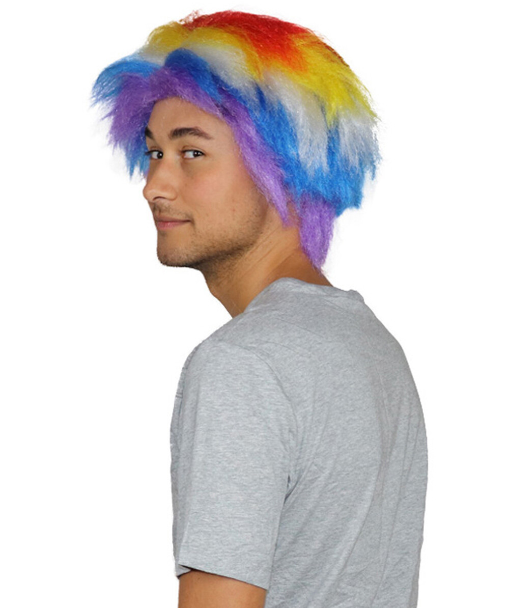 Crazy Clown Around Wig, Rainbow Clown Scary Wigs, Premium Breathable Capless Cap