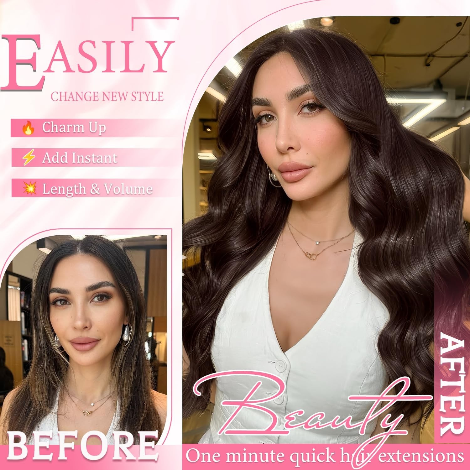 Seamless Clip-in Hair Extensions, Real Human Hair, 24″ Chocolate Brown, 120g, 8P