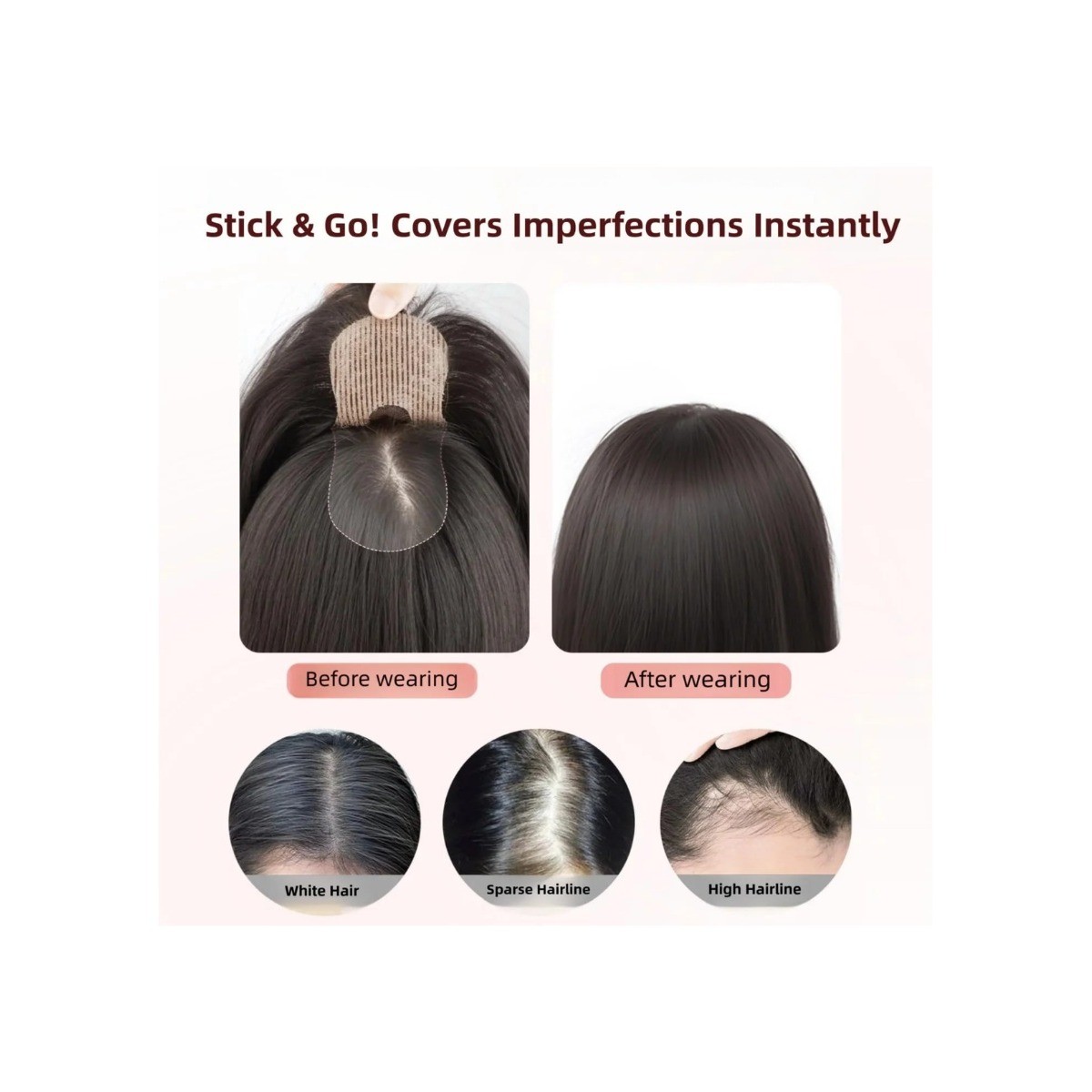No Clip Human Hair Topper U-Shaped Glueless Hairpiece Dark Brown 10in Bangs