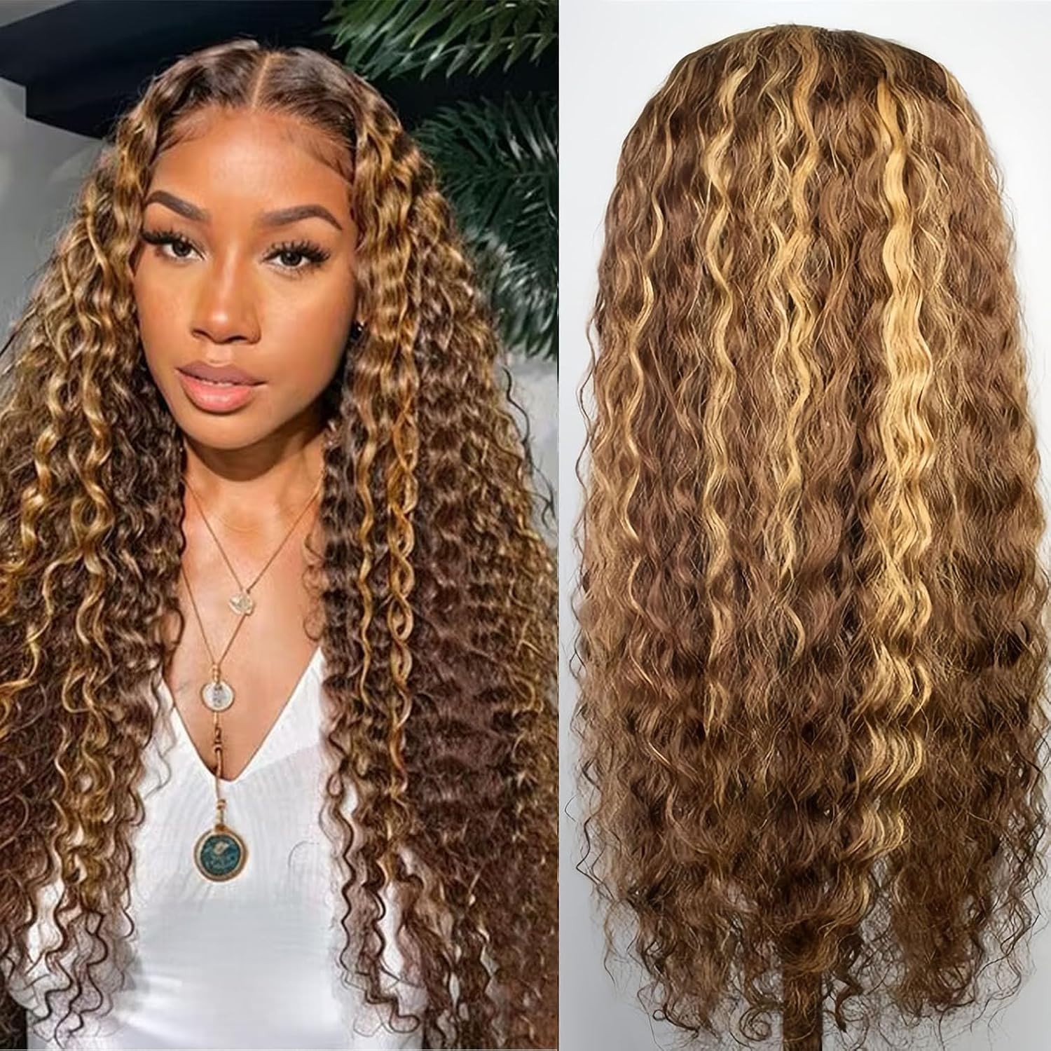 200% Density 5×5 Deep Wave Honey Blonde 4/27 Transparent Lace Human Hair