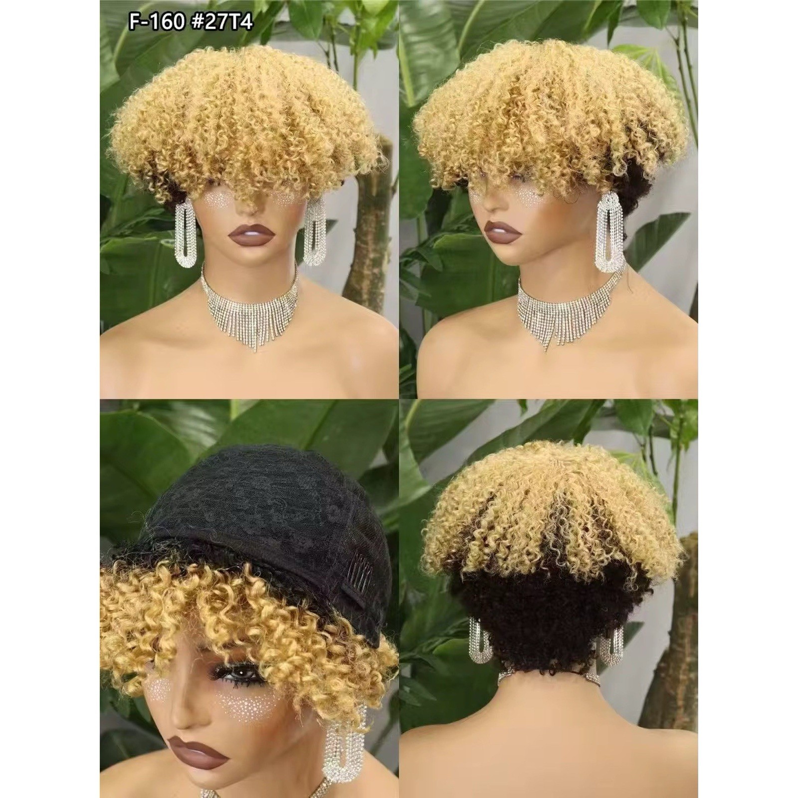 Short Afro Curly Mix Color Pixie Cut human hair Wig for African American Women