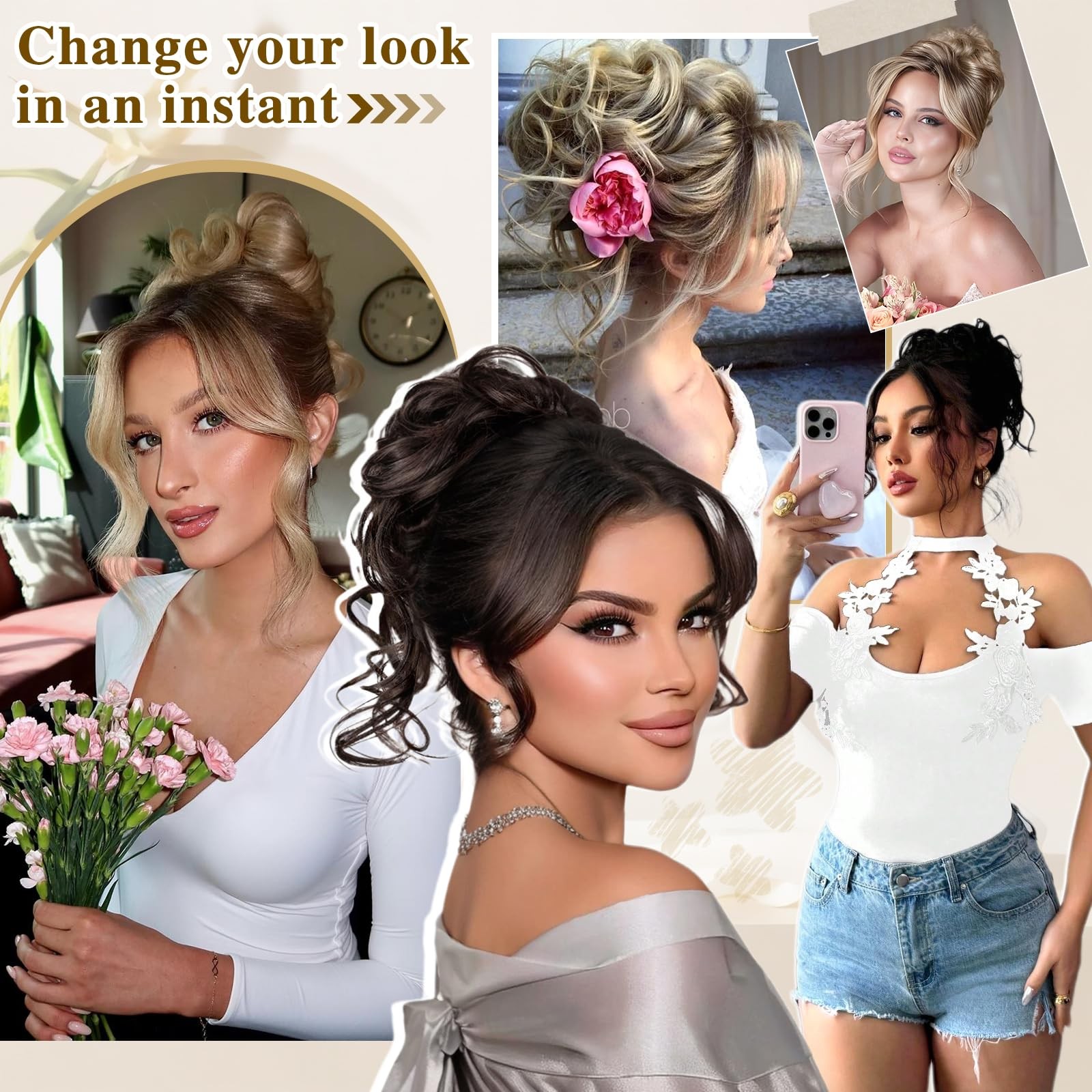 2PCS Messy Bun Hair Piece Curly Wavy Hair Bun with Elastic Band Synthetic Chi…