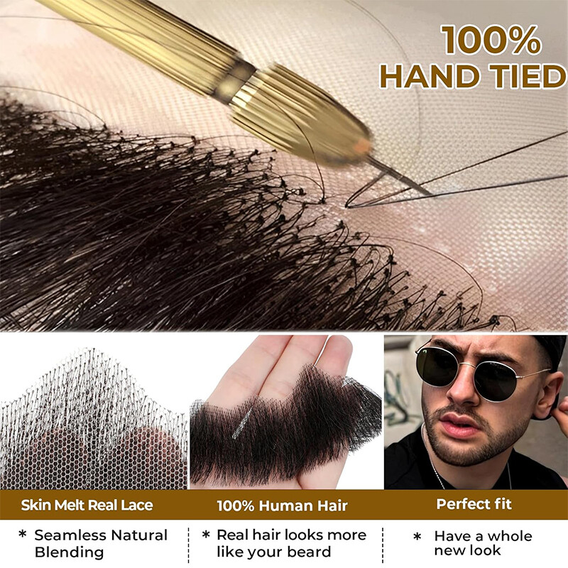 Fake Beard Realistic Mustache Goatee Costume 100% Human Hair Lace False Beards
