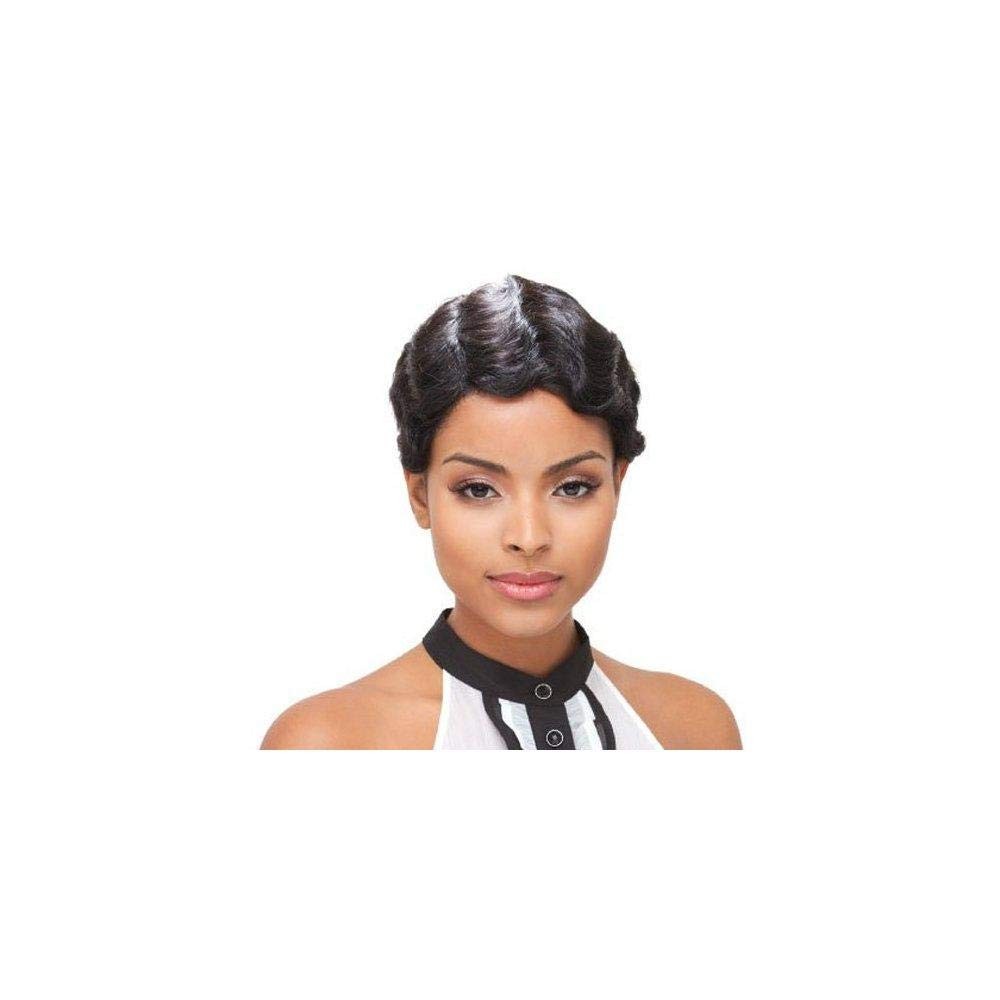 Off Black Human Hair Wig Finger Roll Wave Style Comfortable Lightweight 1B