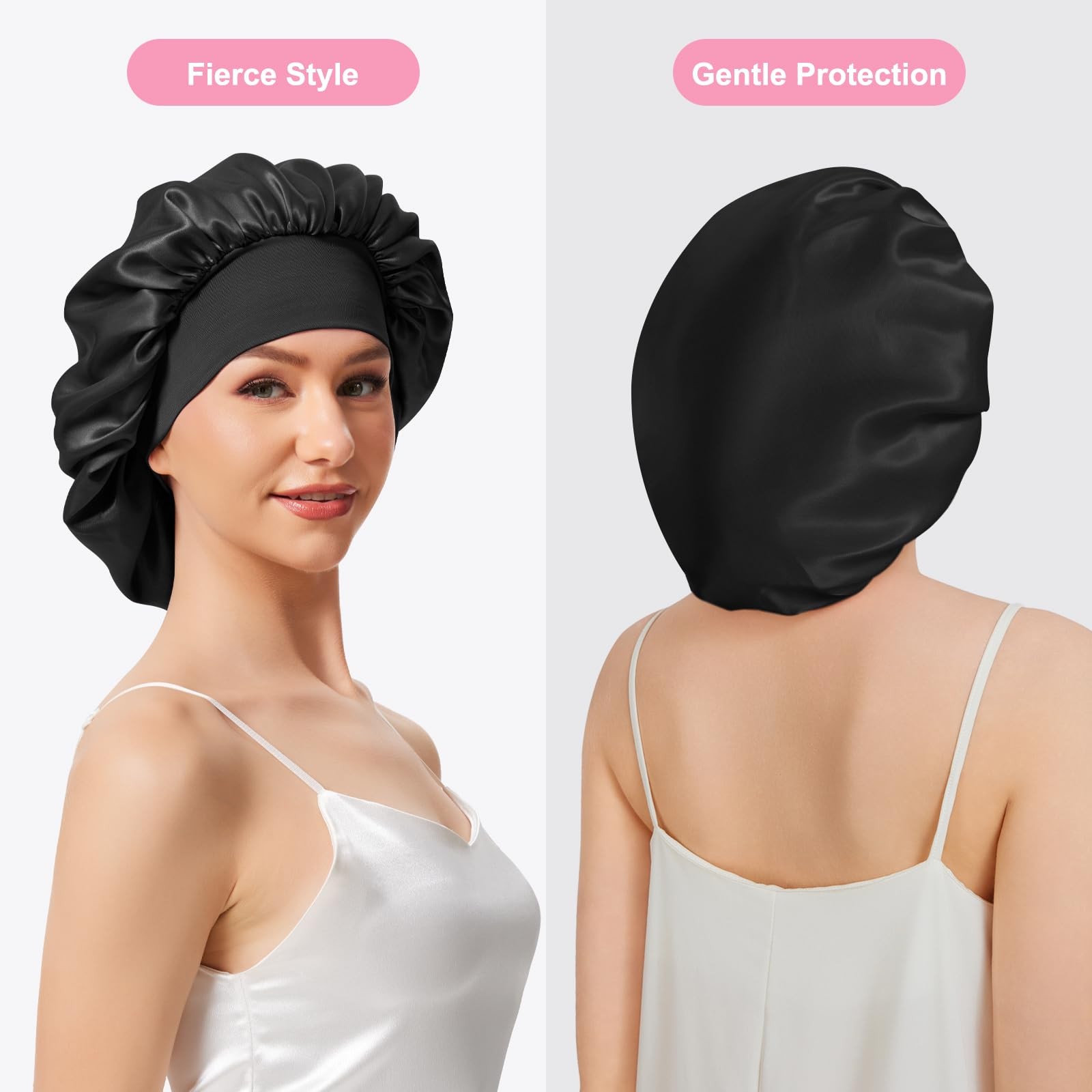 3PCS Silk Sleep Bonnet for Women, Large Satin Hair Caps with Elastic Band, Cu…