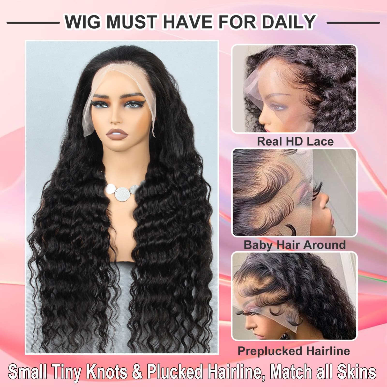 28″ 13×6 Loose Wave HD Lace Front Wig – 200% Density Real Human Hair, Pre-Plucke