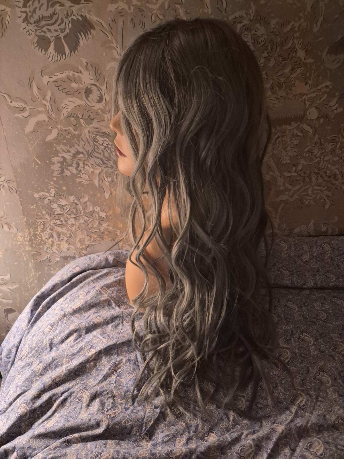 Rene of Paris Long Wavy Synthetic Gray Wig Smoky Forest Classic Cap Mono-Part