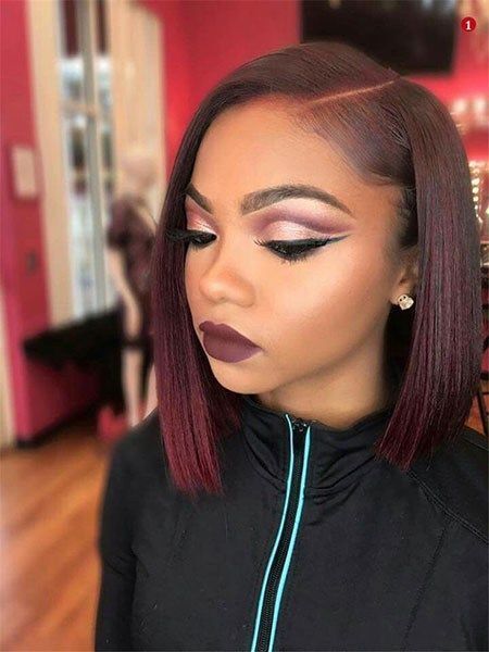 Burgundy Red Yaki Straight Bob Wigs Lace Front Human Hair Wigs 13×4 Pre Plucked