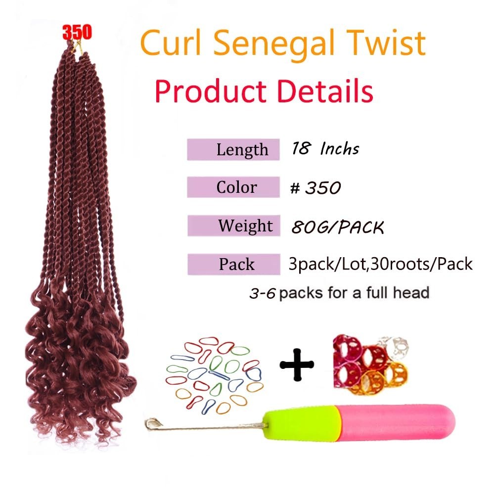 18 Inch Curly Senegalese Twist Crochet Hair Synthetic Goddess Braids 3 Pack