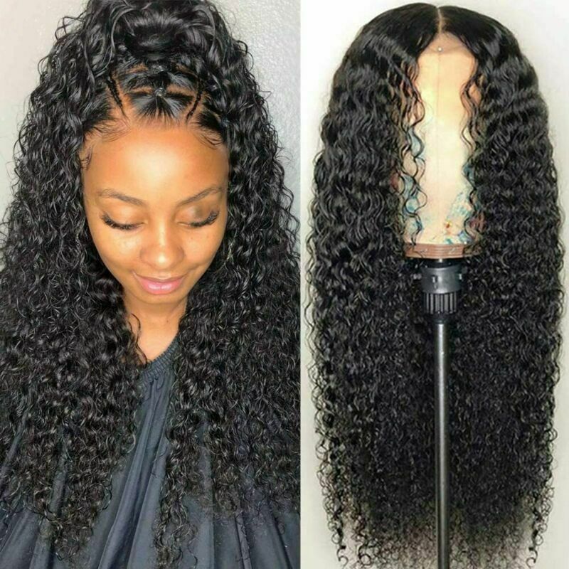 Human Hair Lace Front Wig Brazilian Womens Long Curly Wavy Hair Wigs Black USA