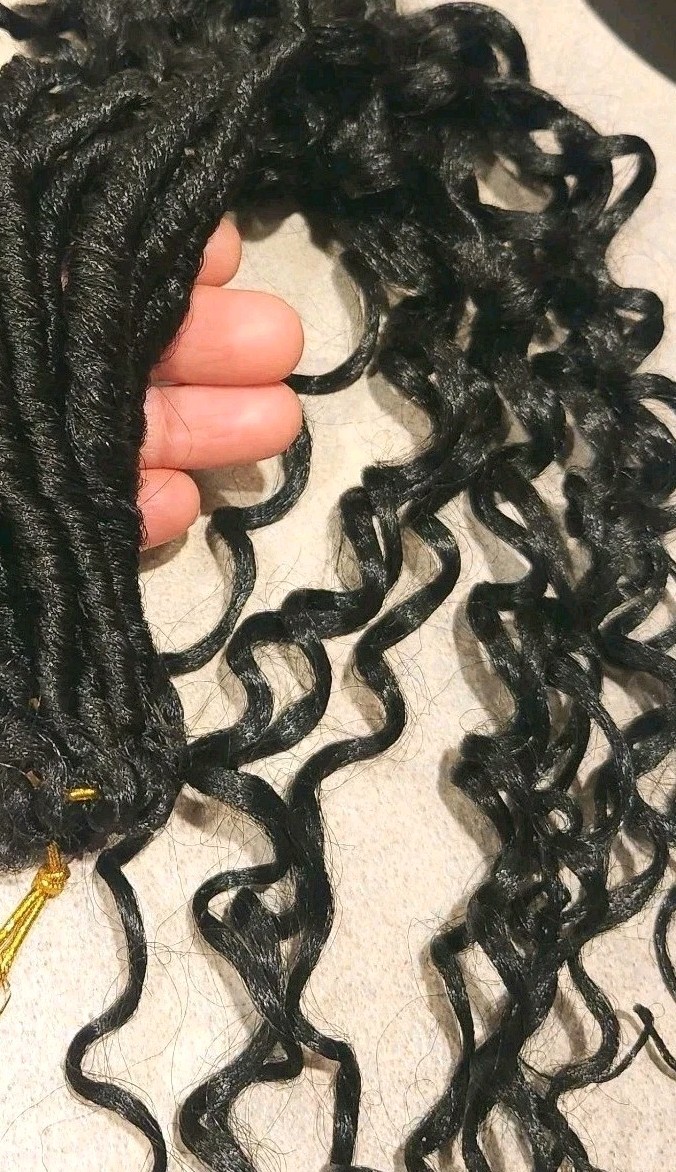 24″ Long Deep Wave Hair Extensions Goddess Locs Crochet Loop Faux Black Woman 1B