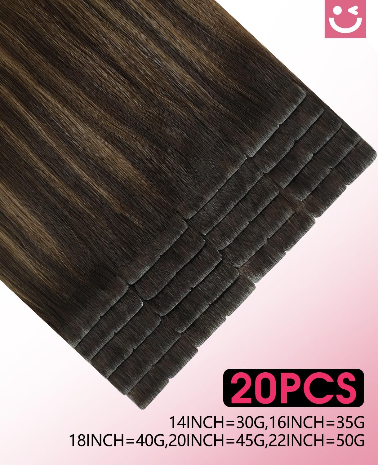 Youngsmile Invisible Tape In Hair Extensions Human Hair 2/6/18 Dark Brown To