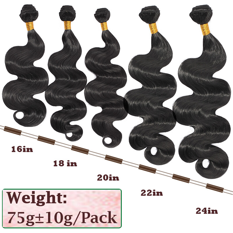 20 Inch Real AS Human Hair Bundles Body Wave 1/3/4 Weft Thick Extensions Natural
