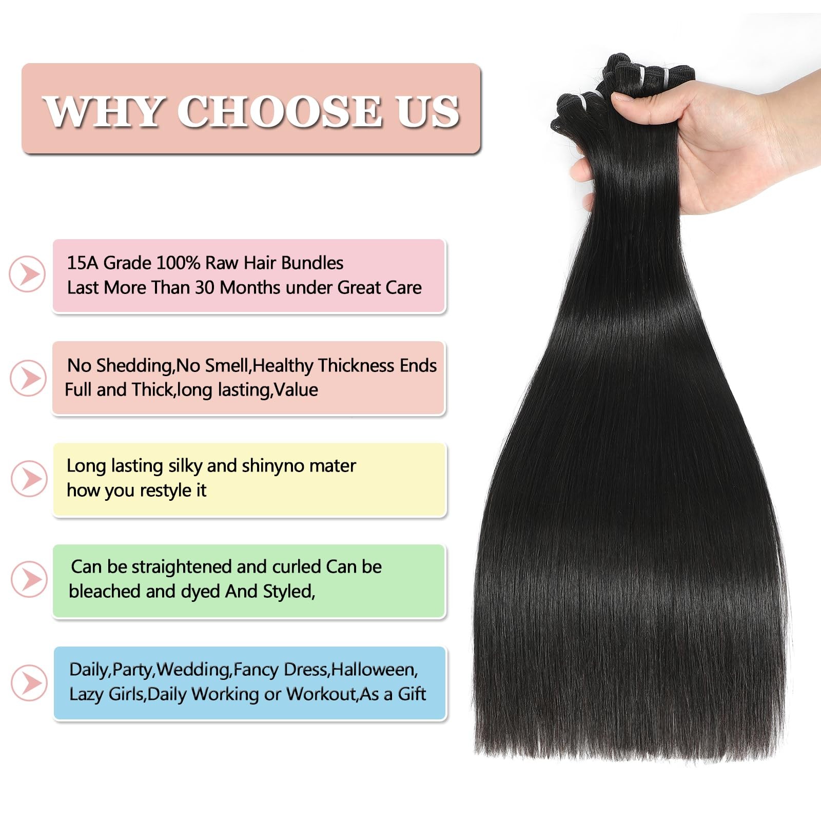 Liang Dian 20 Inch Raw Human Hair Bundles Natural Black 2 Bundles 15A Cambodian