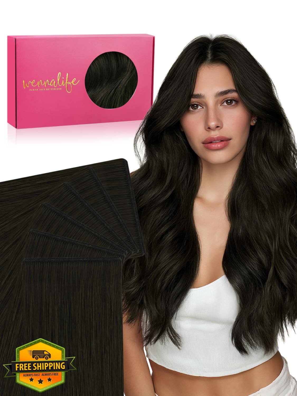 Wennalife 22 inch Natural Black Tape Hair Extensions