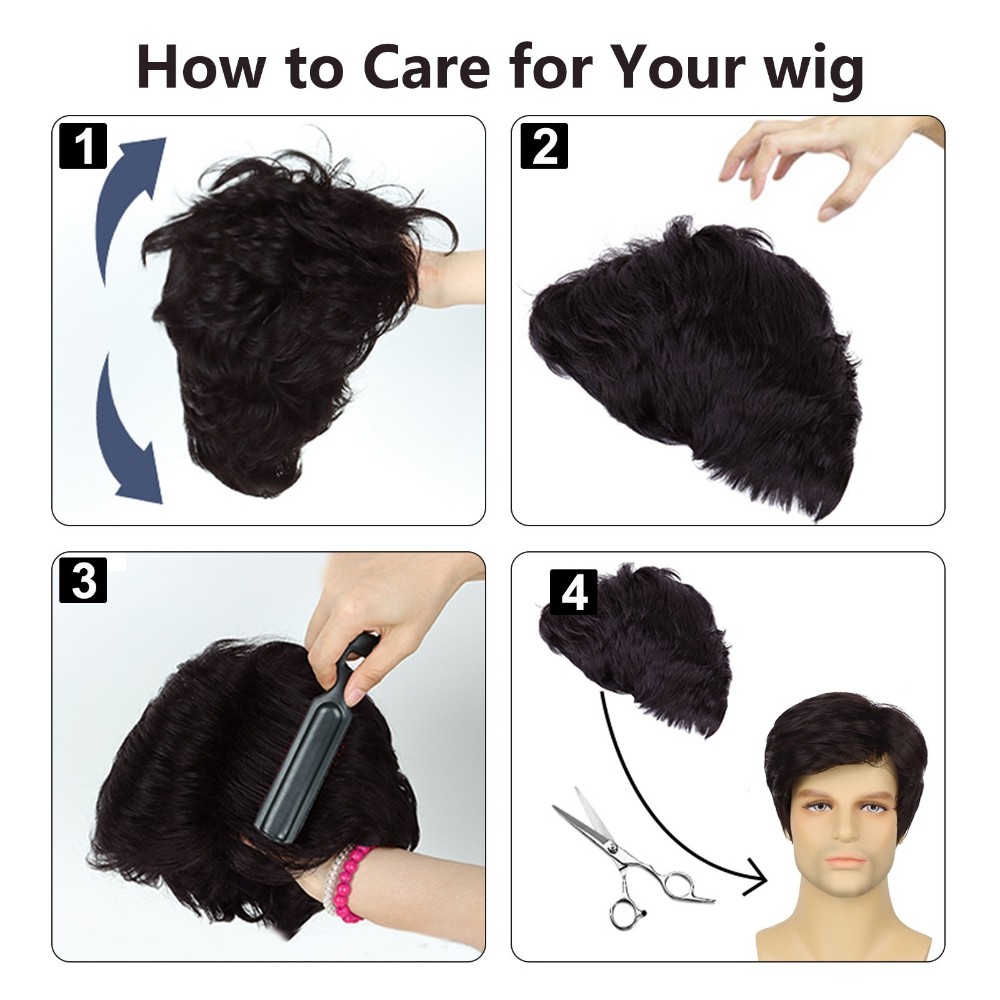 Men’s 6in Short Brown Wig Full Heat Resistant Synthetic Cosplay Halloween Party