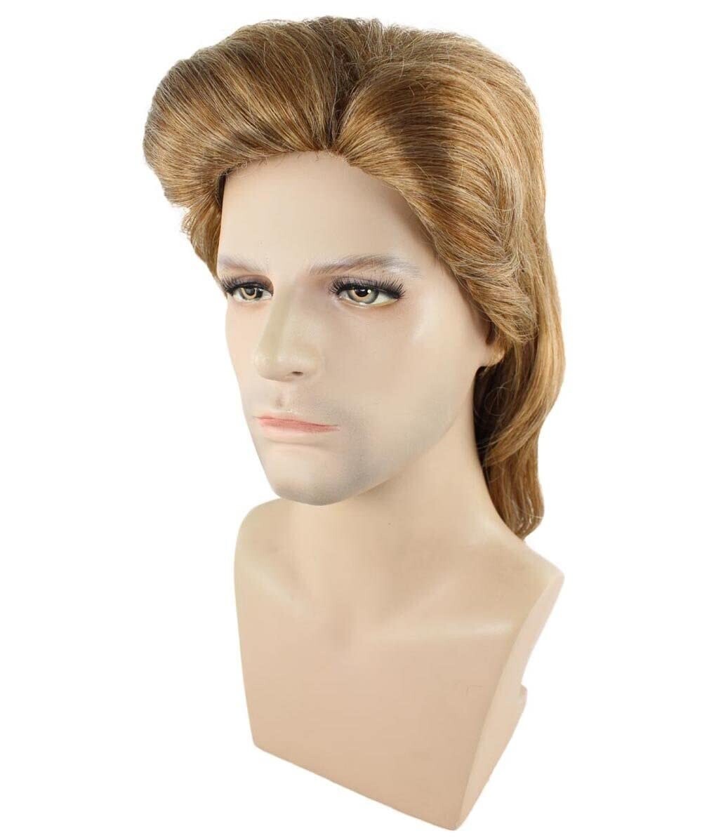 Adult Men’s 80’s Mullet Wig Brown , Premium Breathable Capless Cap, HM-247A