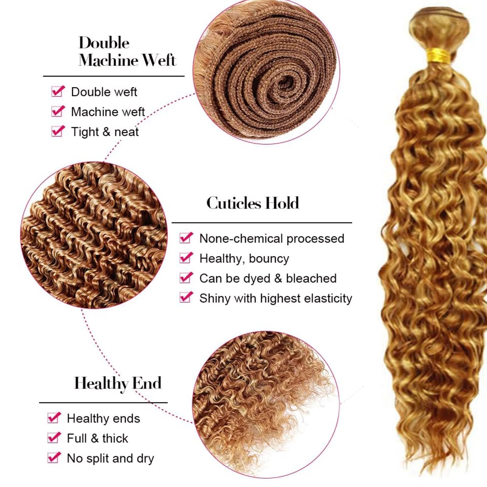 Fabimiya Human Hair Bundles 22 24 26 Inch Light Brown P27/30 Deep Wave Bundles
