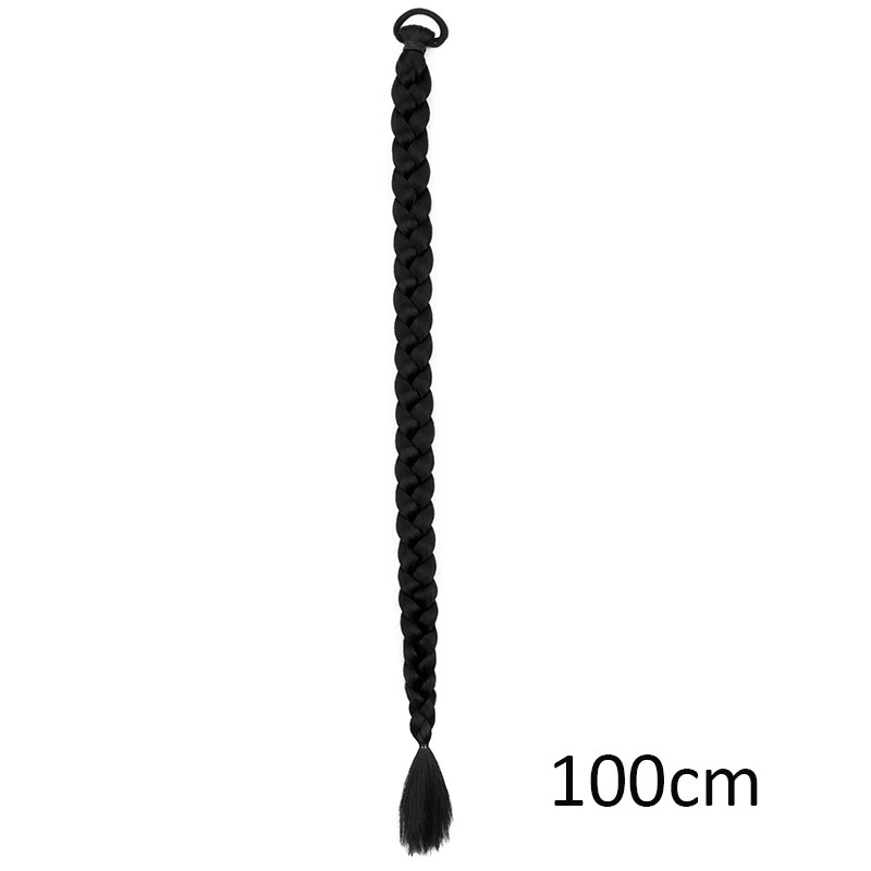 Long Synthetic Straight Braided Hair Extension Elastic Band Clip-in Hairpiece