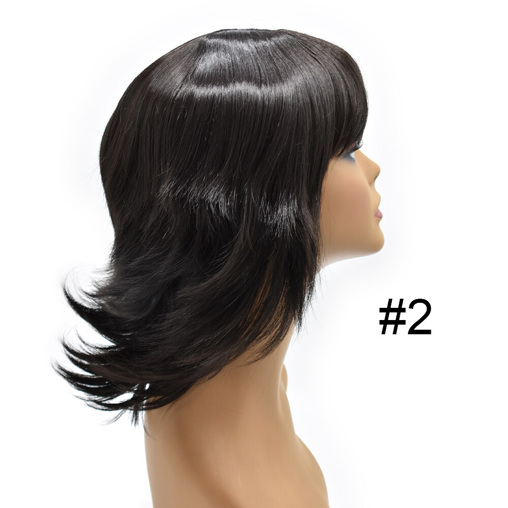 Layered Women Wigs with Bangs Premium Synthetic Shoulder Length Black Brown Hair