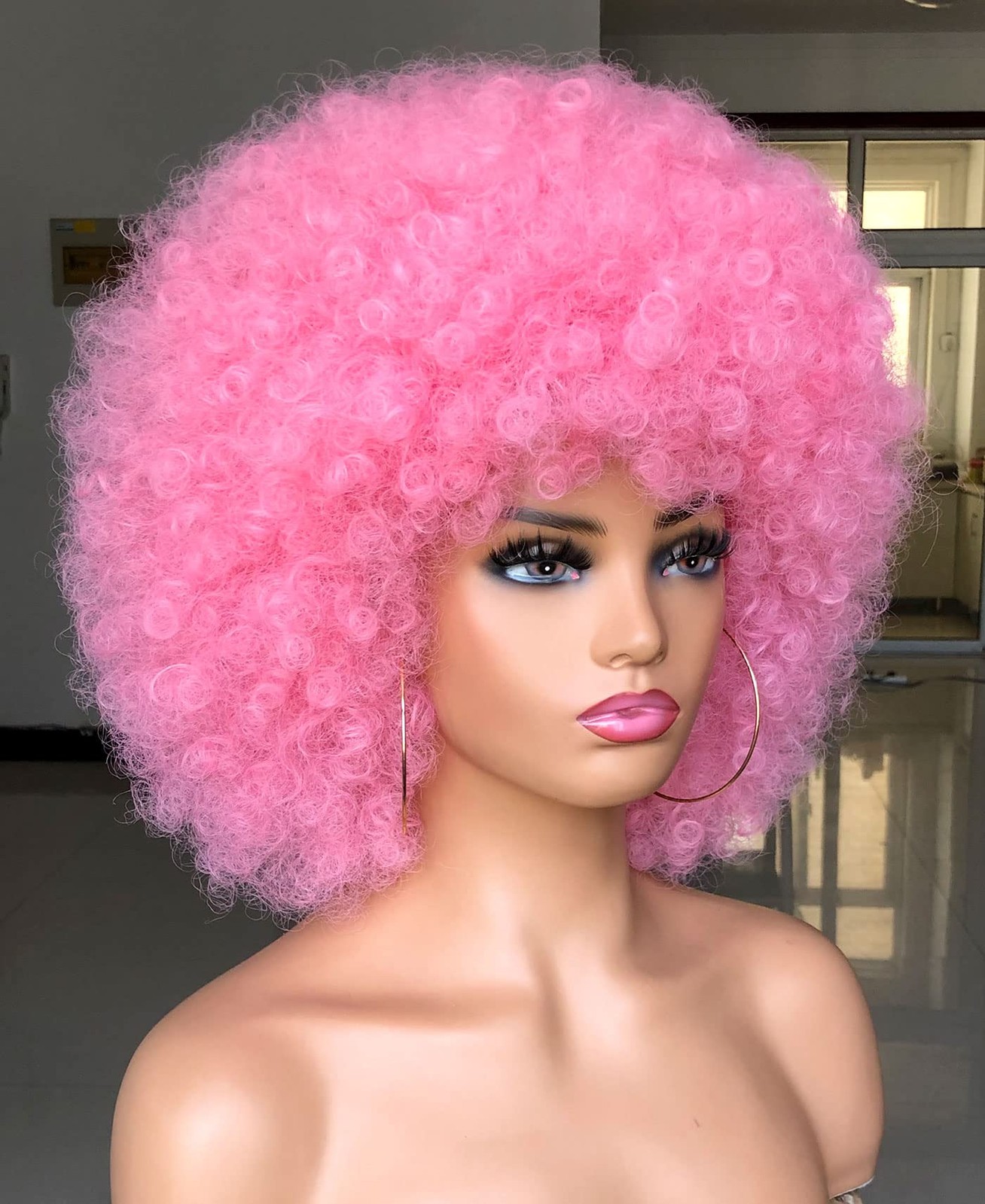 Short Afro Wig with Bangs for Black Women Afro Kinky Curly Wig 70s Premium Sy…