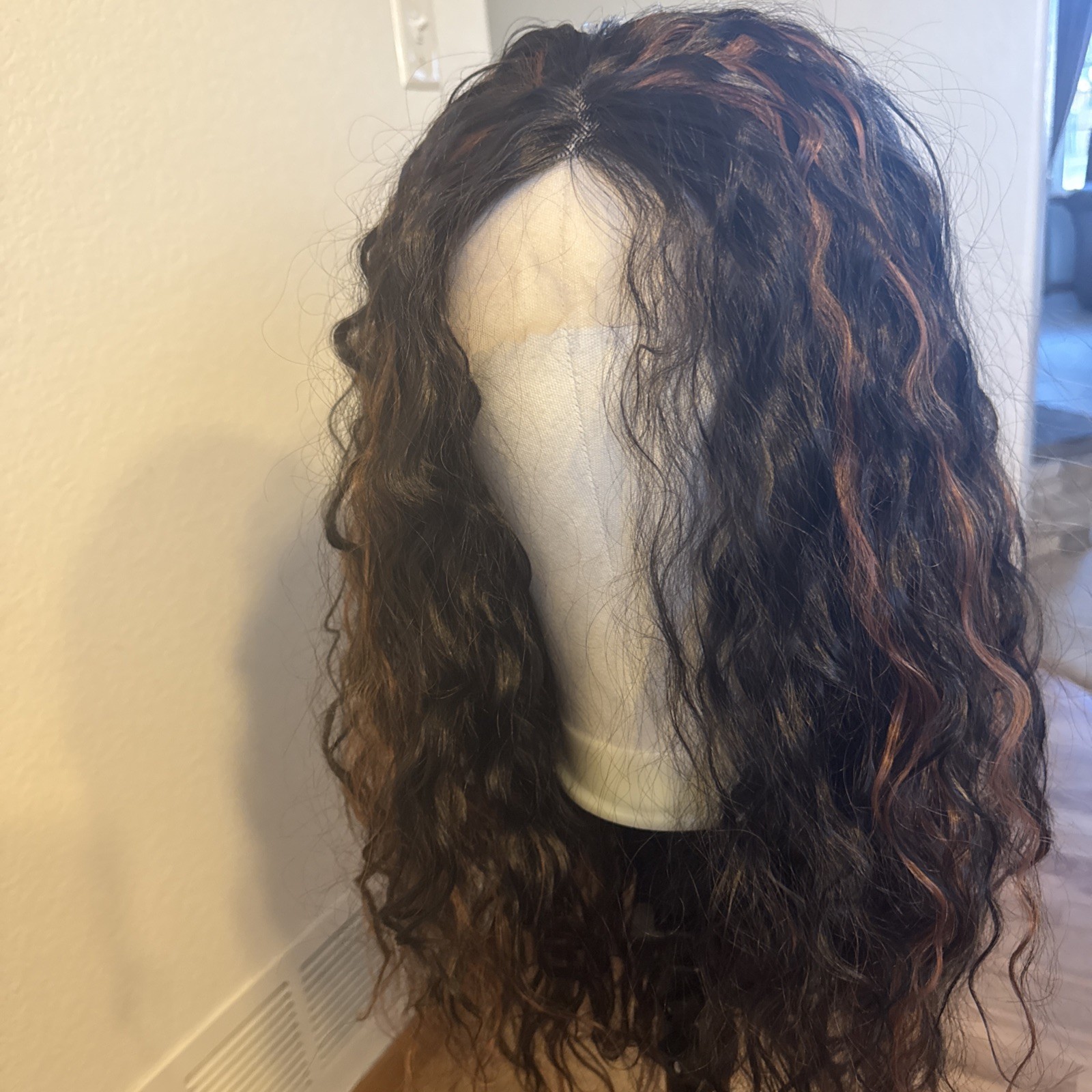 422 Lace Wavy Cut Black With Golden Highlights Front Wig Standard 28”